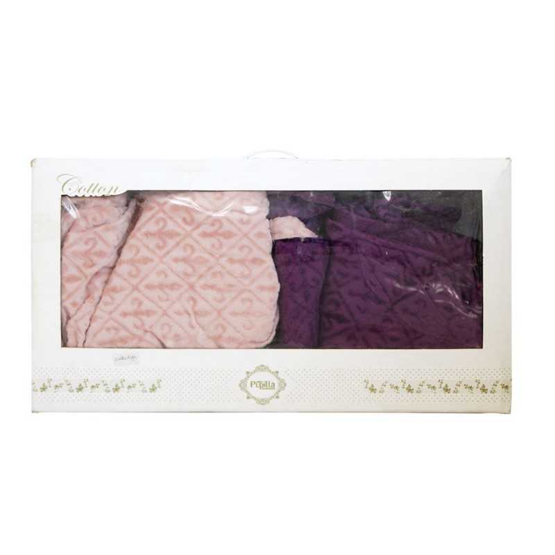 Set De Bain Homme Et Femme 6 Pièces Cotton - Rose et violet
