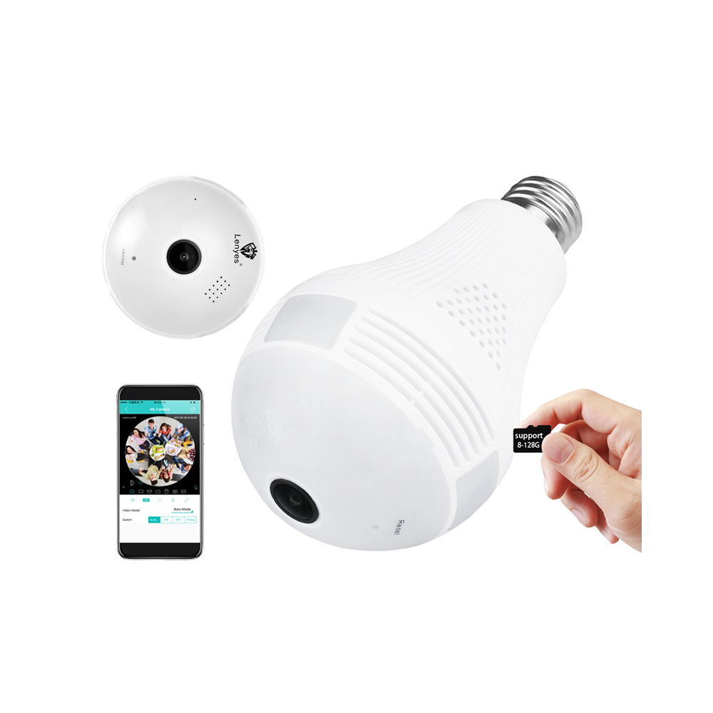 Caméra ampoule panoramique 360° avec détection de mouvement - WiFi - HD -  Blanc